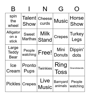 State Fair Bingo Card