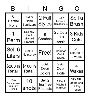 Salon Bingo Card