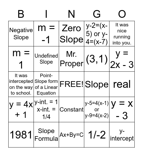 Section 4-7 Bingo Card