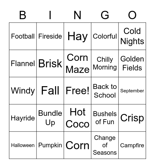 Fall Appreciation Prugo Bingo Card