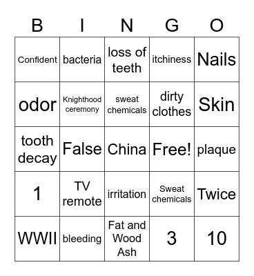 PATH Hygiene Bingo Card