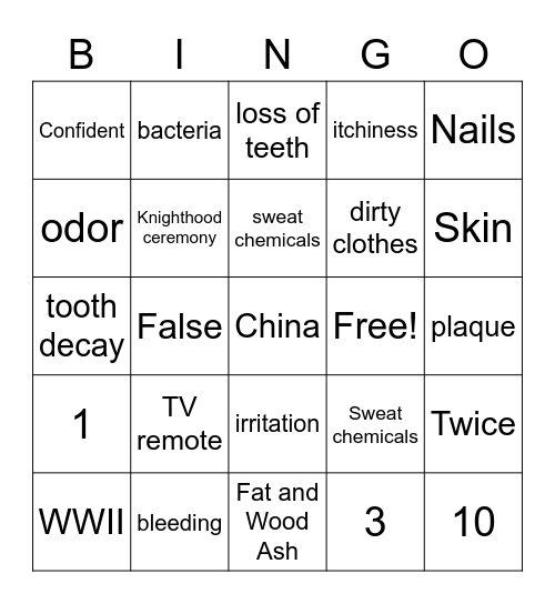 PATH Hygiene Bingo Card