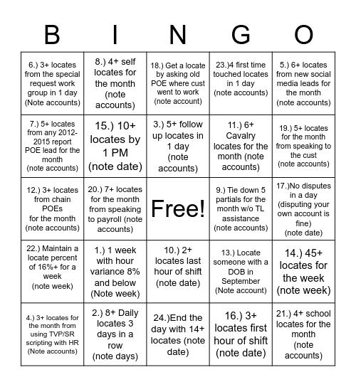 September Bingo Contest Bingo Card