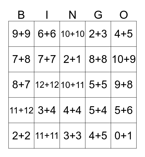 DOUBLES/NEIGHBORS Bingo Card