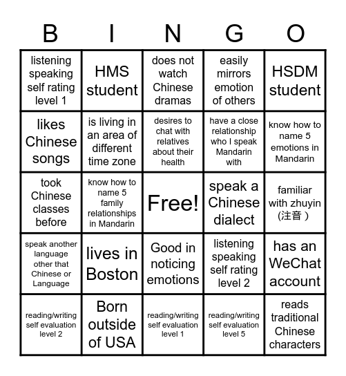 know your peers Bingo Card