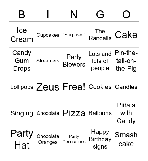 Bear's Birthday Bingo Card