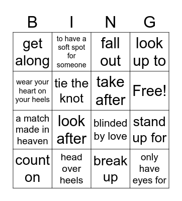 love idioms and Phasal verbs Bingo Card