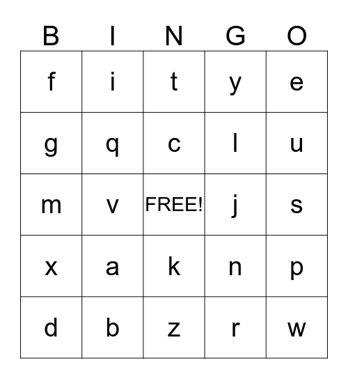 abc BINGO Card