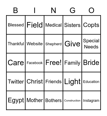 Care 4 Needy Copts Bingo Card