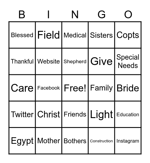 Care 4 Needy Copts Bingo Card