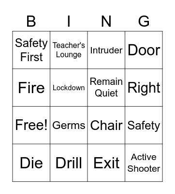 Safety Bingo Card