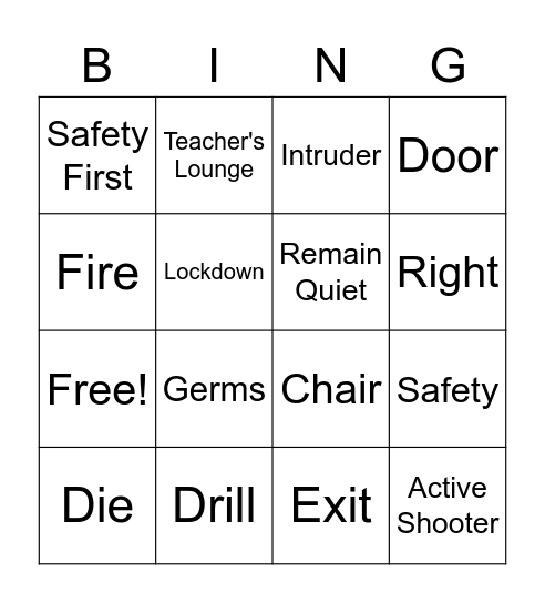 Safety Bingo Card