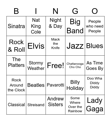 Musical Bingo Card