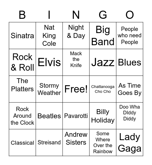 Musical Bingo Card