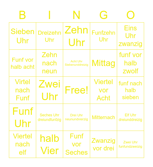 German Time Bingo Card
