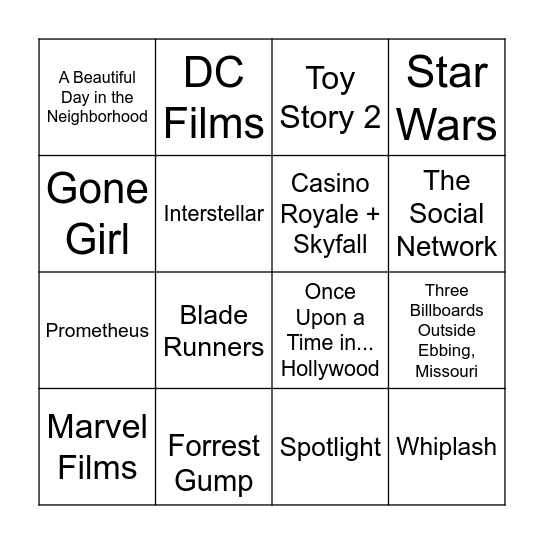 Film Bingo Card