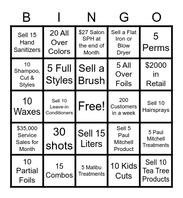 Salon Bingo Card