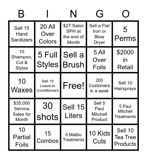 Salon Bingo Card