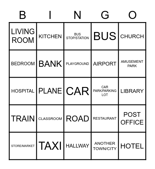 LOCATION OF ACCIDENTS AND DIFFICULTY Bingo Card