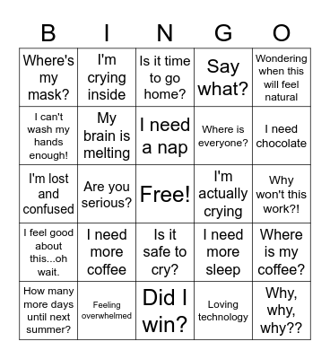 Back to School Bingo 2020 Bingo Card