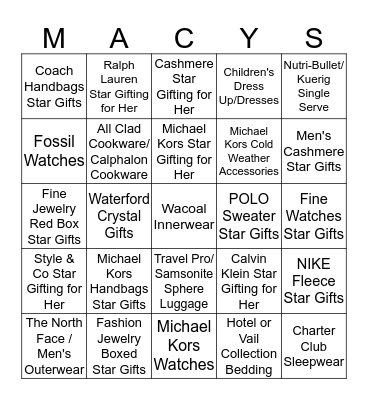 The Private Shopping Night at Macy's Oakbrook Bingo Card