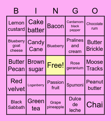 A++ Ice Cream Bingo Card