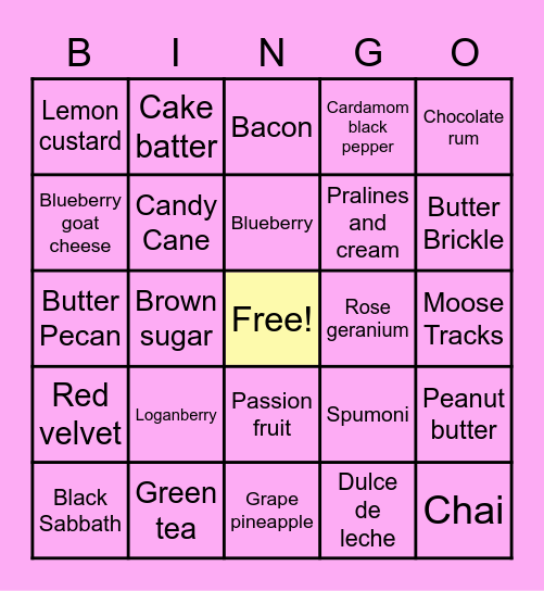 A++ Ice Cream Bingo Card