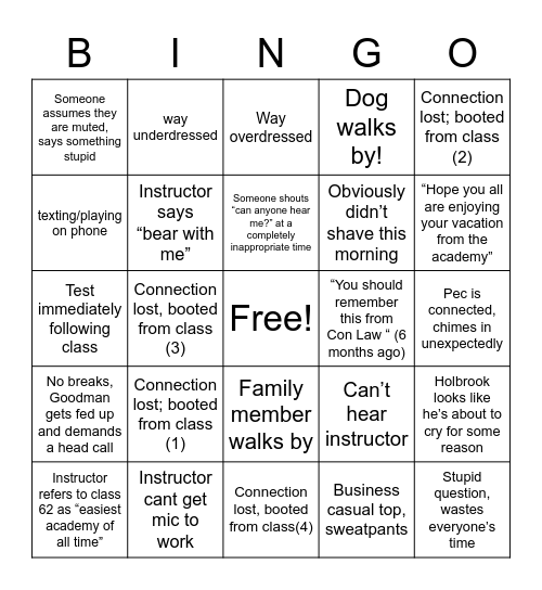 1st day of online class! Bingo Card