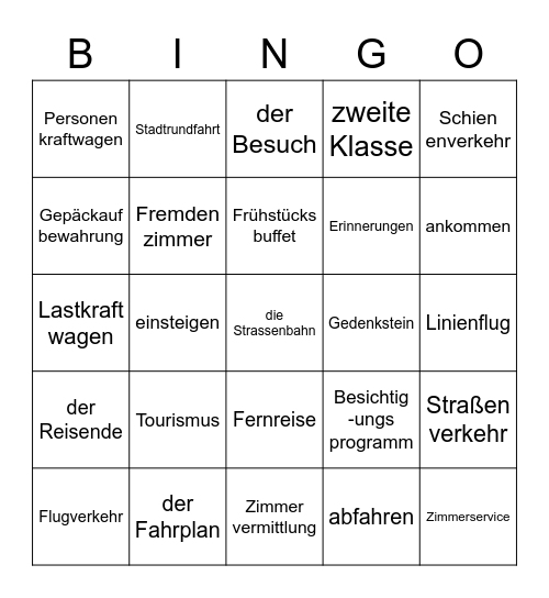 Reisen und Verkehr Bingo Card