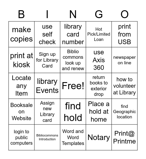 Library Empowerment Bingo Card