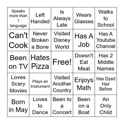 Human Bingo Card