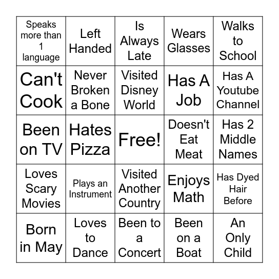 Human Bingo Card