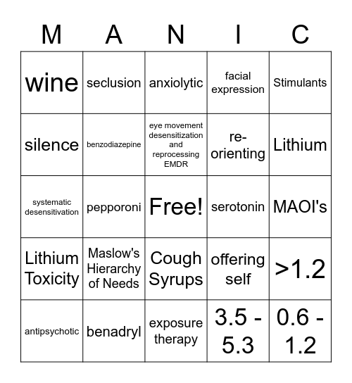 Mental Health Bingo Card