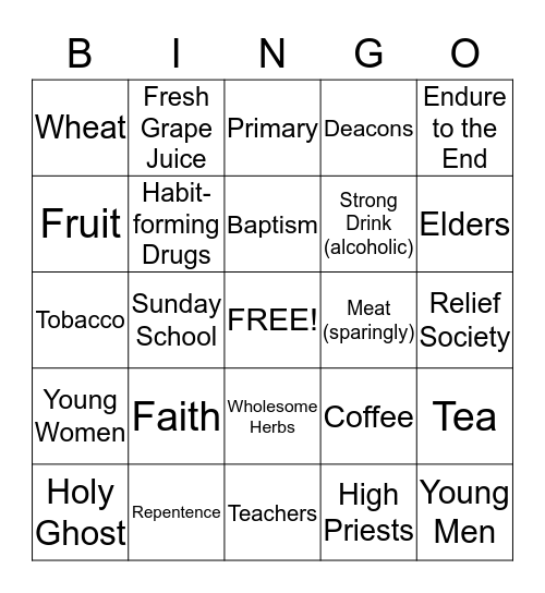 Gospel Bingo Card