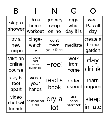 Quarantine Bingo Card
