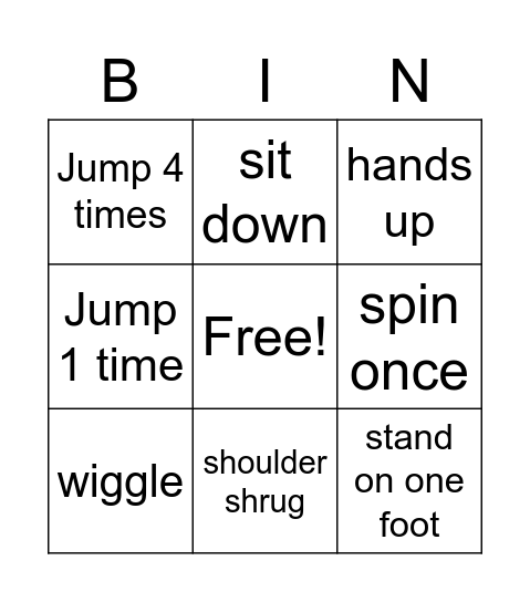 Movement Bingo Card