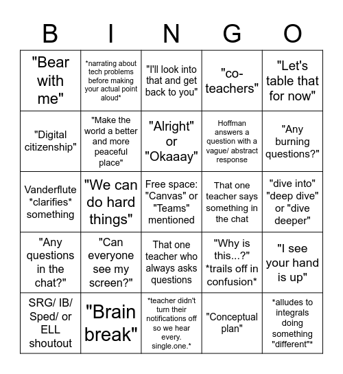 Professional Development BINGO Card