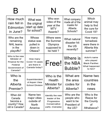 Welcome Back Current Events Bingo Card