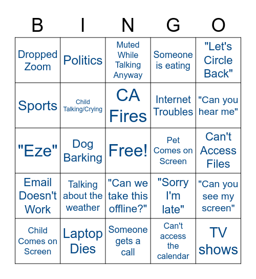 Zoom Meeting BINGO Card