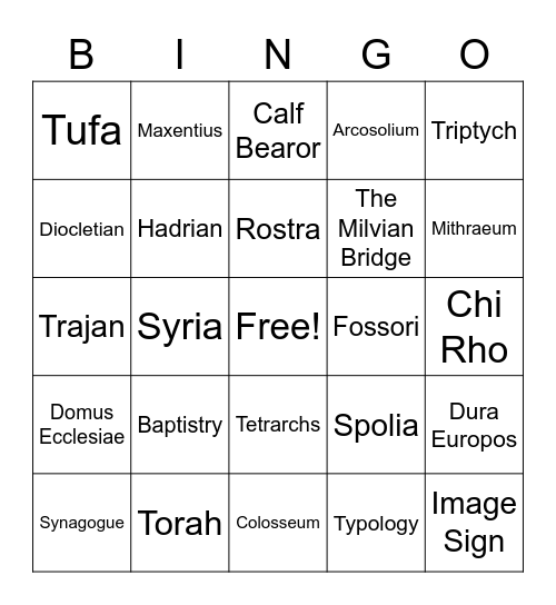 Late Antique & Early Christian Art Bingo Card