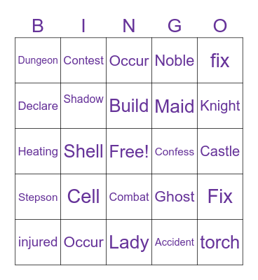 Vocabulary Bingo Card