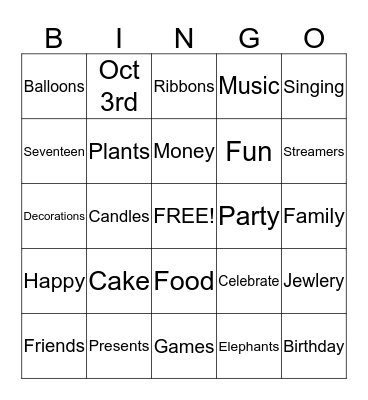 80 YEARS YOUNG  Bingo Card