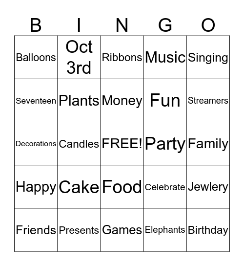 80 YEARS YOUNG  Bingo Card