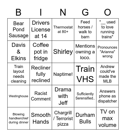 Rosenberger Bingo Card