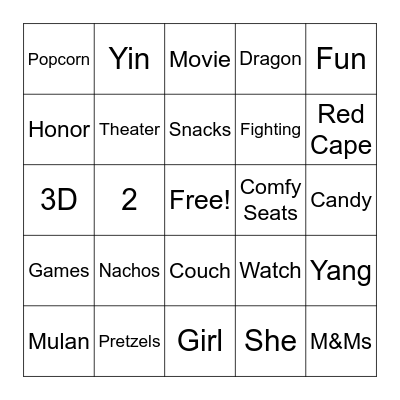 MOVIE BINGO Card