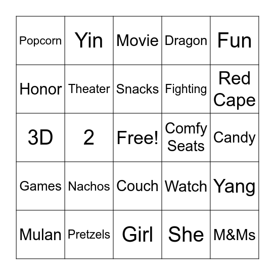 MOVIE BINGO Card
