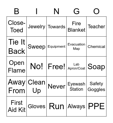 Lab Safety Bingo Card