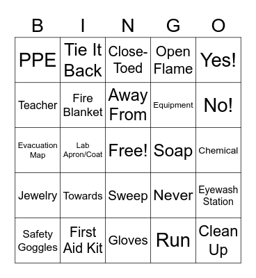 Lab Safety Bingo Card