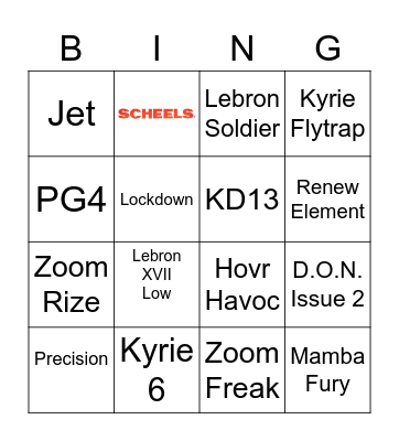 Basketball Shoe Bingo Card