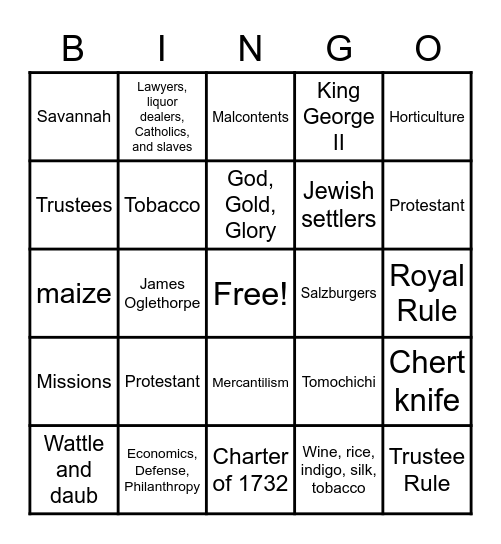 Exploration and Colonization Bingo Card